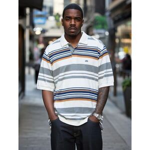 Ecko Unltd. Polo Shirt Men's Large Short Sleeve Gray Blue & Orange Cotton Knit